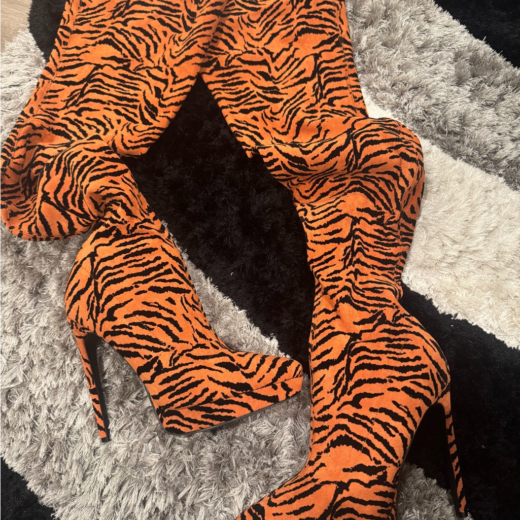 Akira Orange And Black Over The Knee Boots